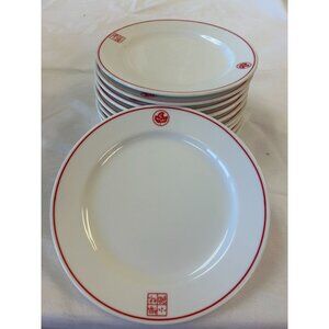 Set Of 11 Vintage Chinese Restaurant Ware Small Plates Red & White Porcelain 6"